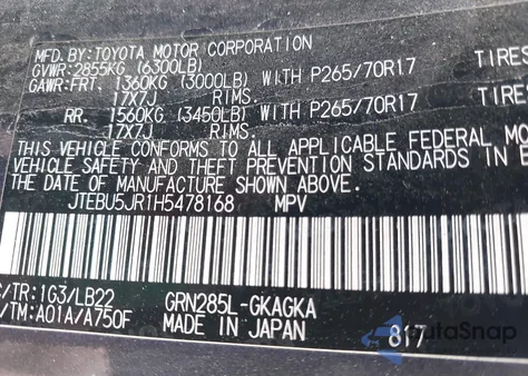 2017 Toyota 4Runner Sr5 Premium из США, поврежденный, VIN JTEBU5JR1H5478168